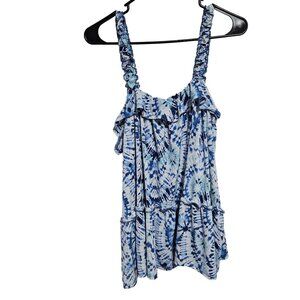 Blue Tie Dye Ruffle Tank Top Womens Size XL Summer Beach Casual